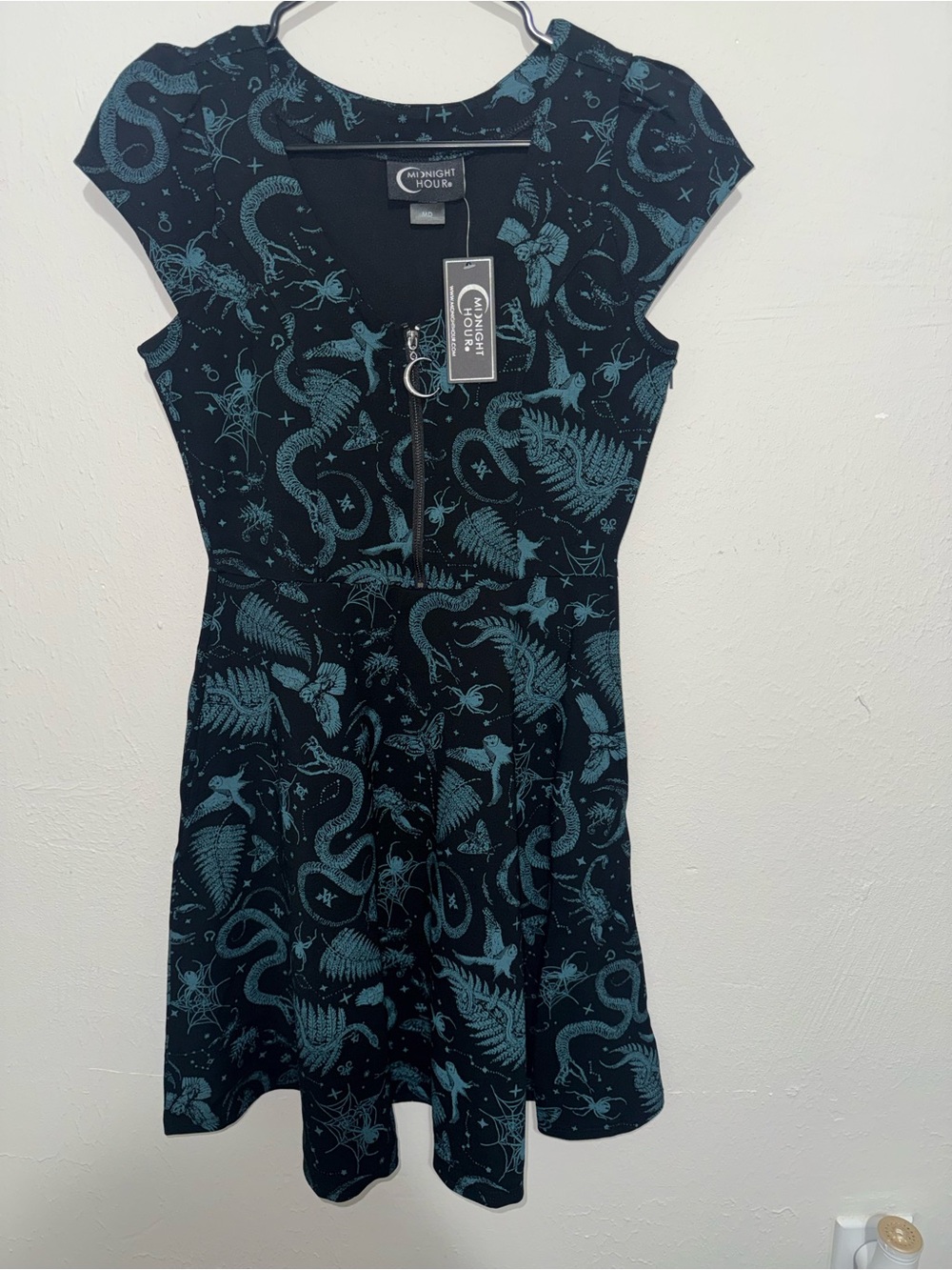 Midnight Hour Black & Teal Snake-Print Fit & Flare Mini Dress